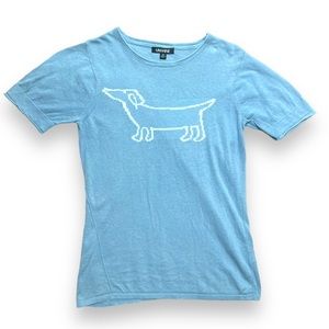 Weiner Dog Sweater Short Sleeve Blue Linen Blend